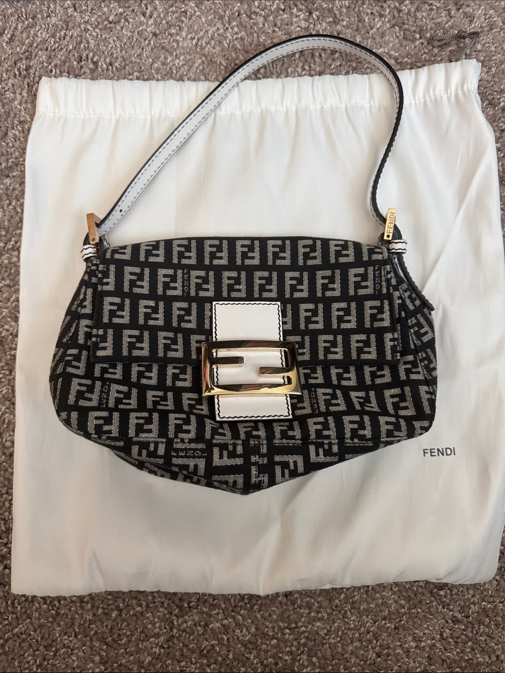 Fendi Black and White Monogram Baguette with Gold Hardware - Picture 6 of 12